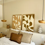 Tableaux diptyque organique beige marron, crème