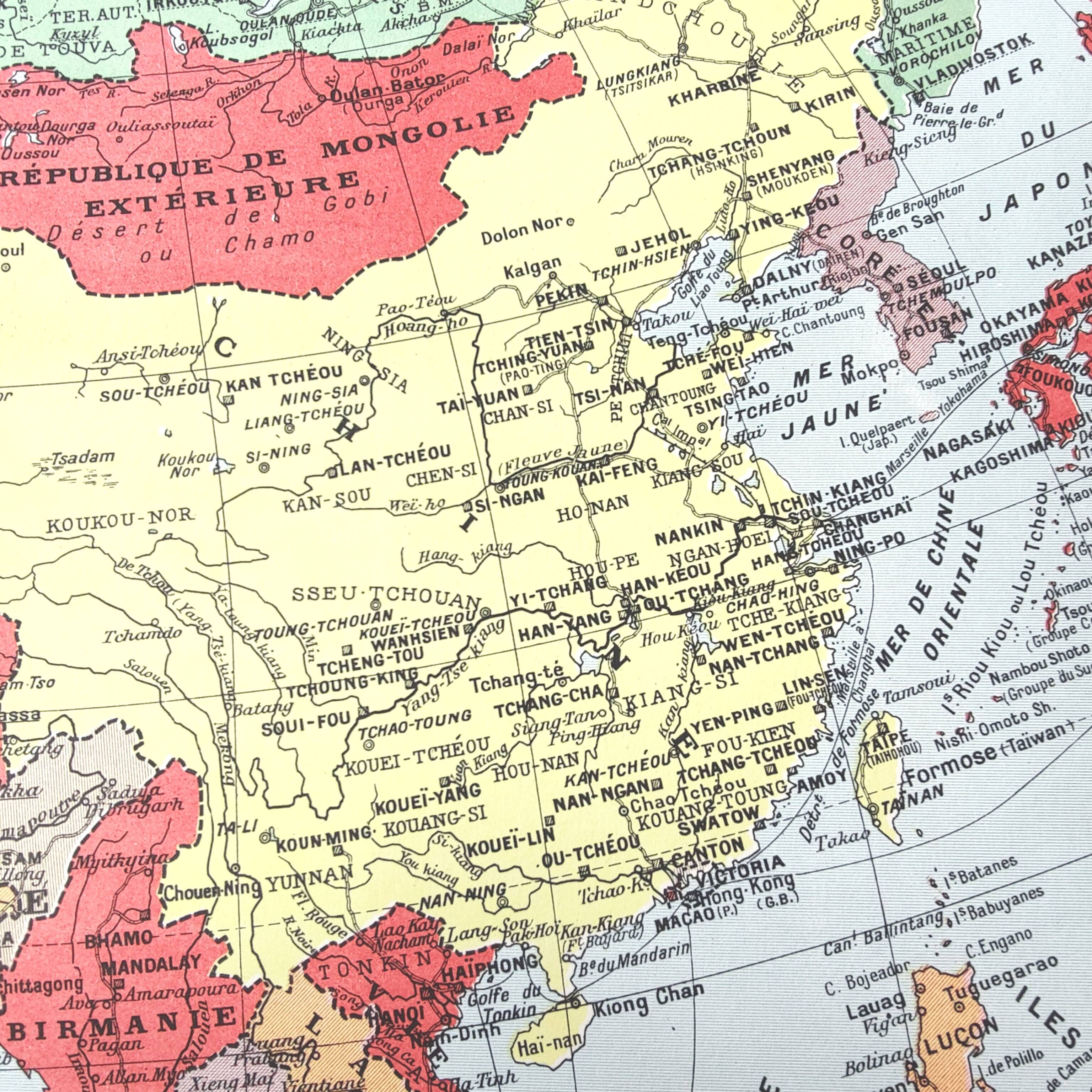 Vintage map Asia China Japan India USSR 43x43cm from 1950