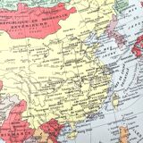 Vintage map Asia China Japan India USSR 43x43cm from 1950