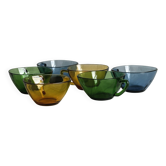 6 vintage translucent colored glass cups