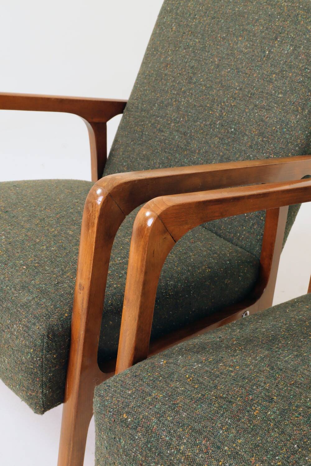 Vintage Pair Armchair Avocado Green Tweed Upholstery, 1960, Poland