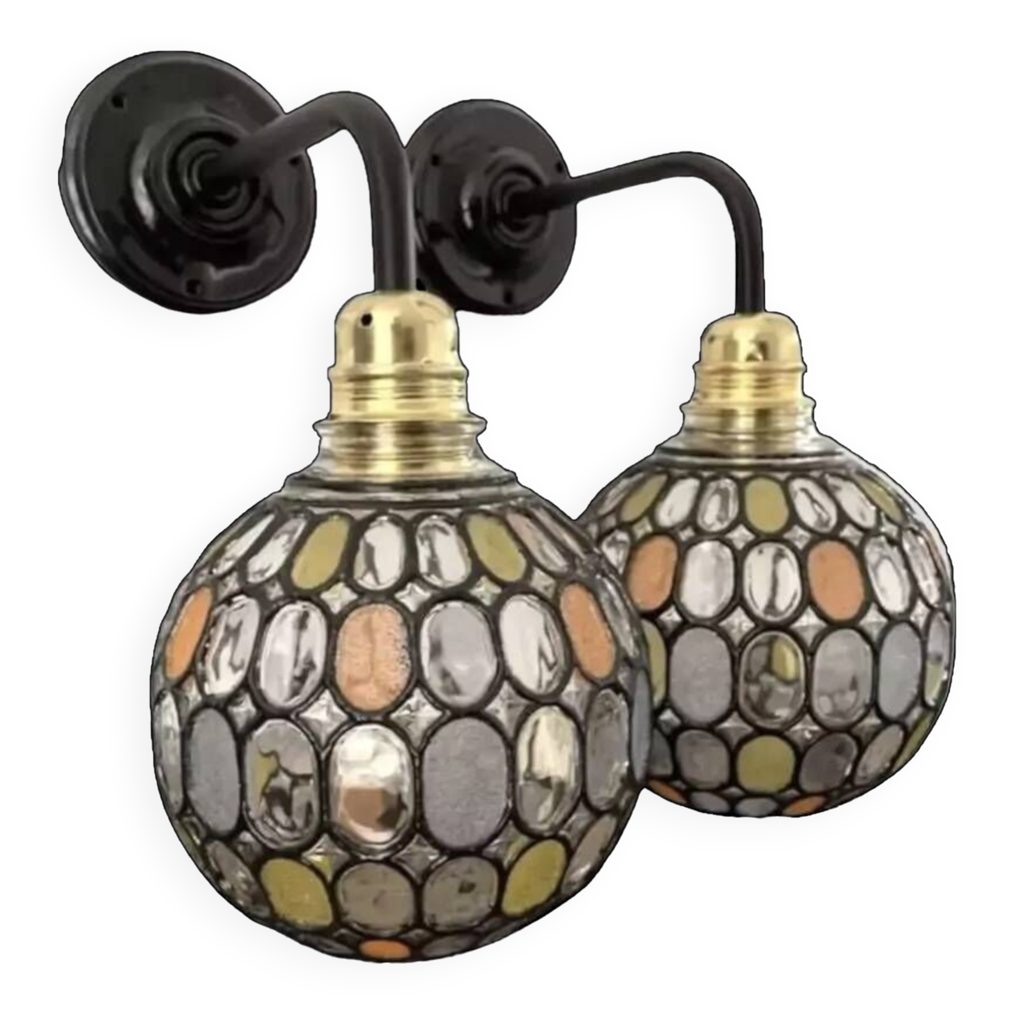 Pair of faceted glass globe wall lights