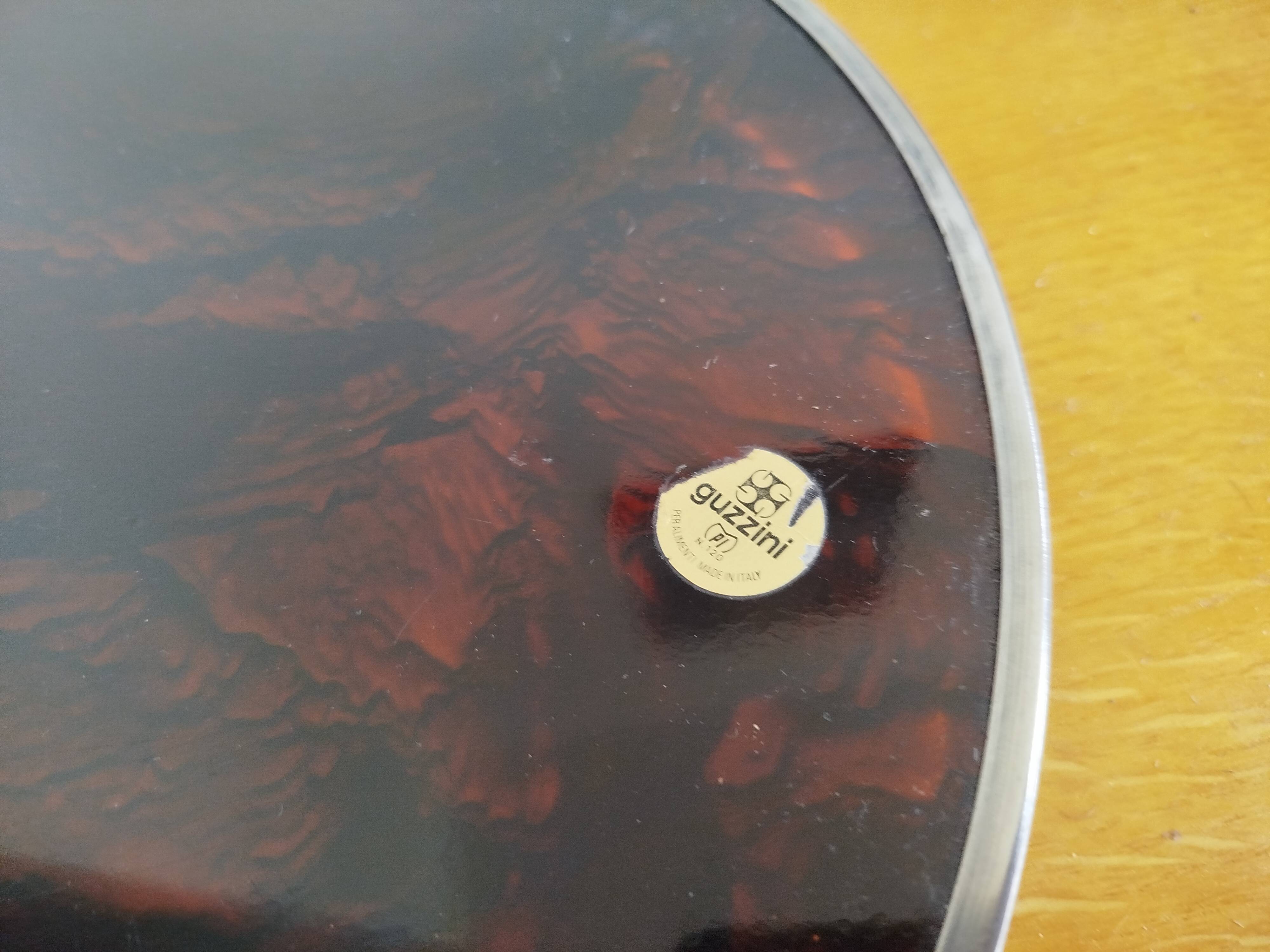 Round vintage Guzzini Lucite tortoiseshell platter 1970s Italian design