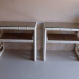 Pair of bedside tables in bamboo effect wood and woven wicker