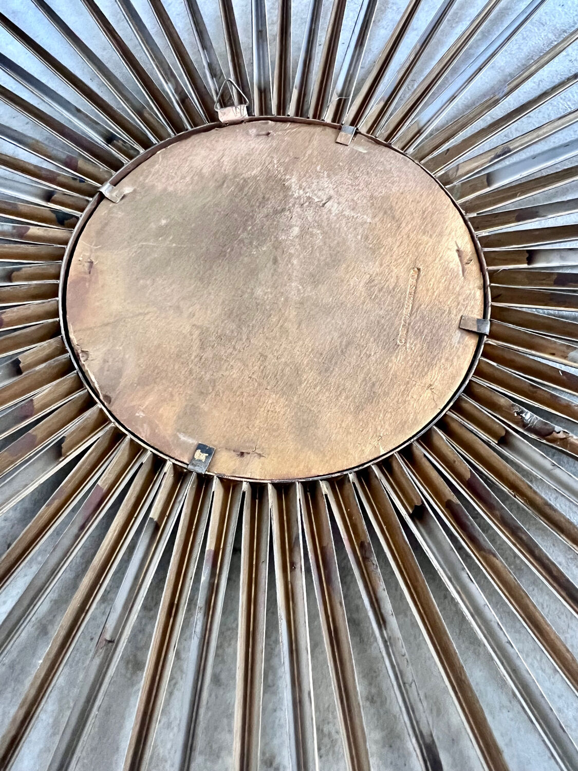 Old sun mirror in gold metal design from the 60s Chaty Vallauris