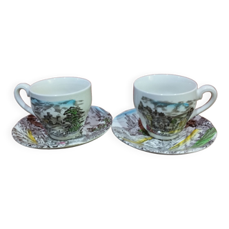 Lot de deux tasses à café et soucoupes en porcelaine enoch wedgwood - old english village