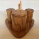 Olive wood salt and pepper server with mustard pot.