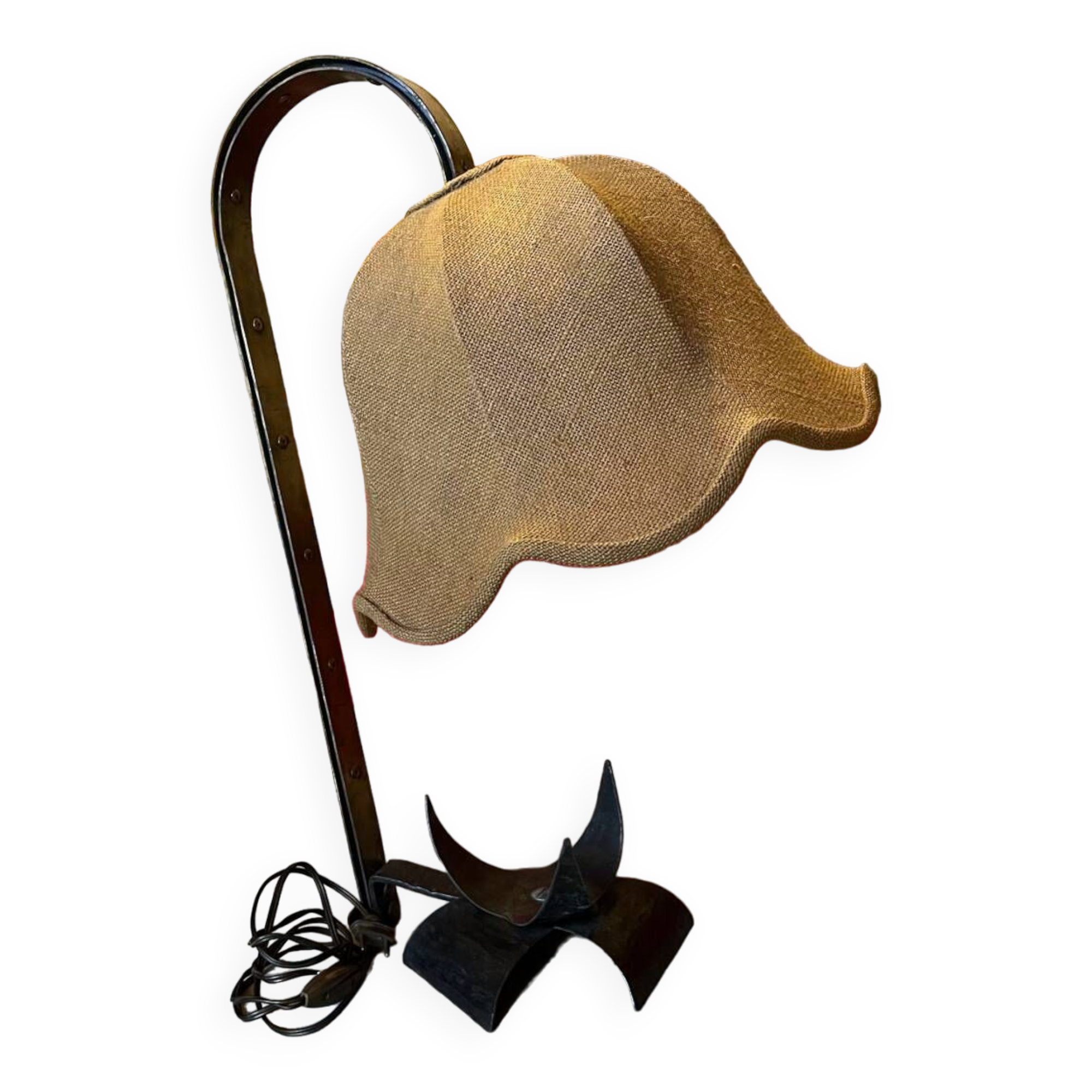 Vintage wrought iron burlap table lamp