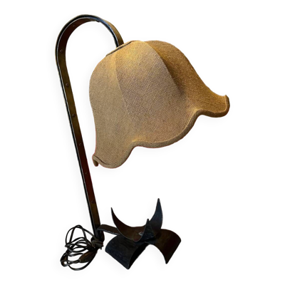 Lampe à poser fer forgé  toile de jute vintage