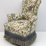 Paire de fauteuils et deux ottomans Art Déco en noyer et velours italiens, 1920