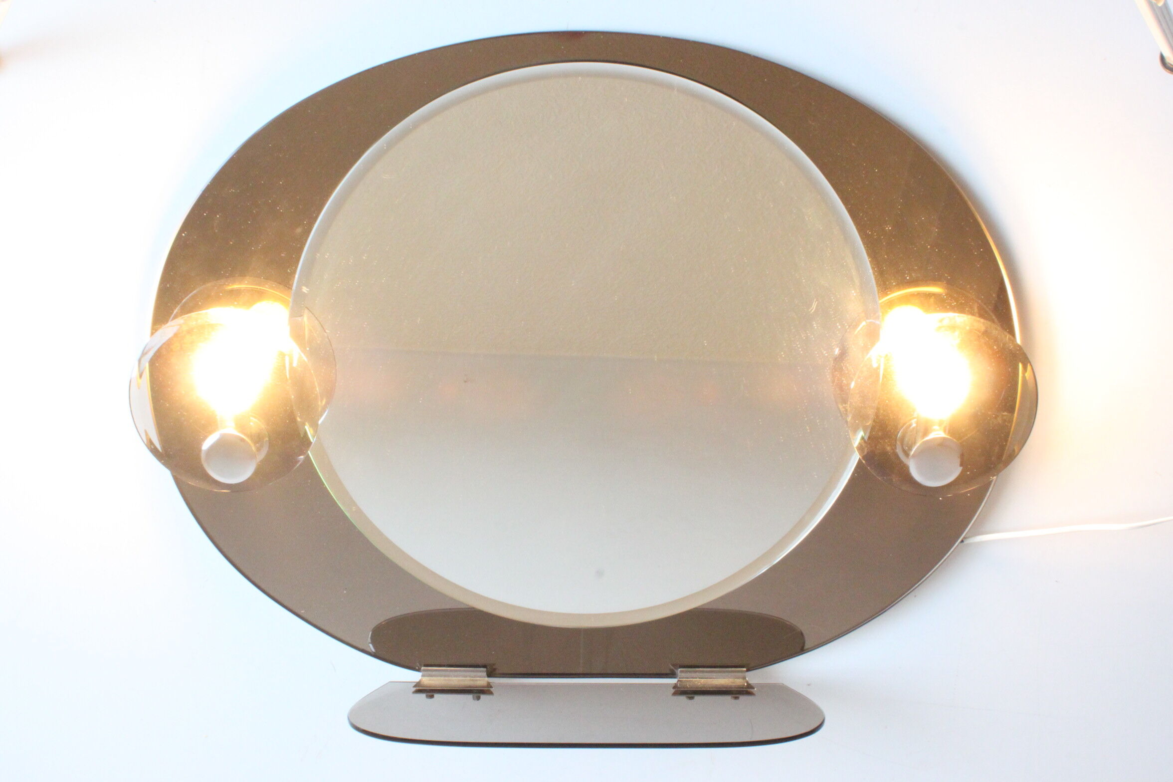 Space age smoked glass illuminated mirror, Italy 1970