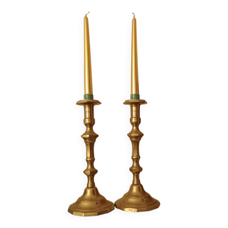 Pair of Empire period brass candlesticks