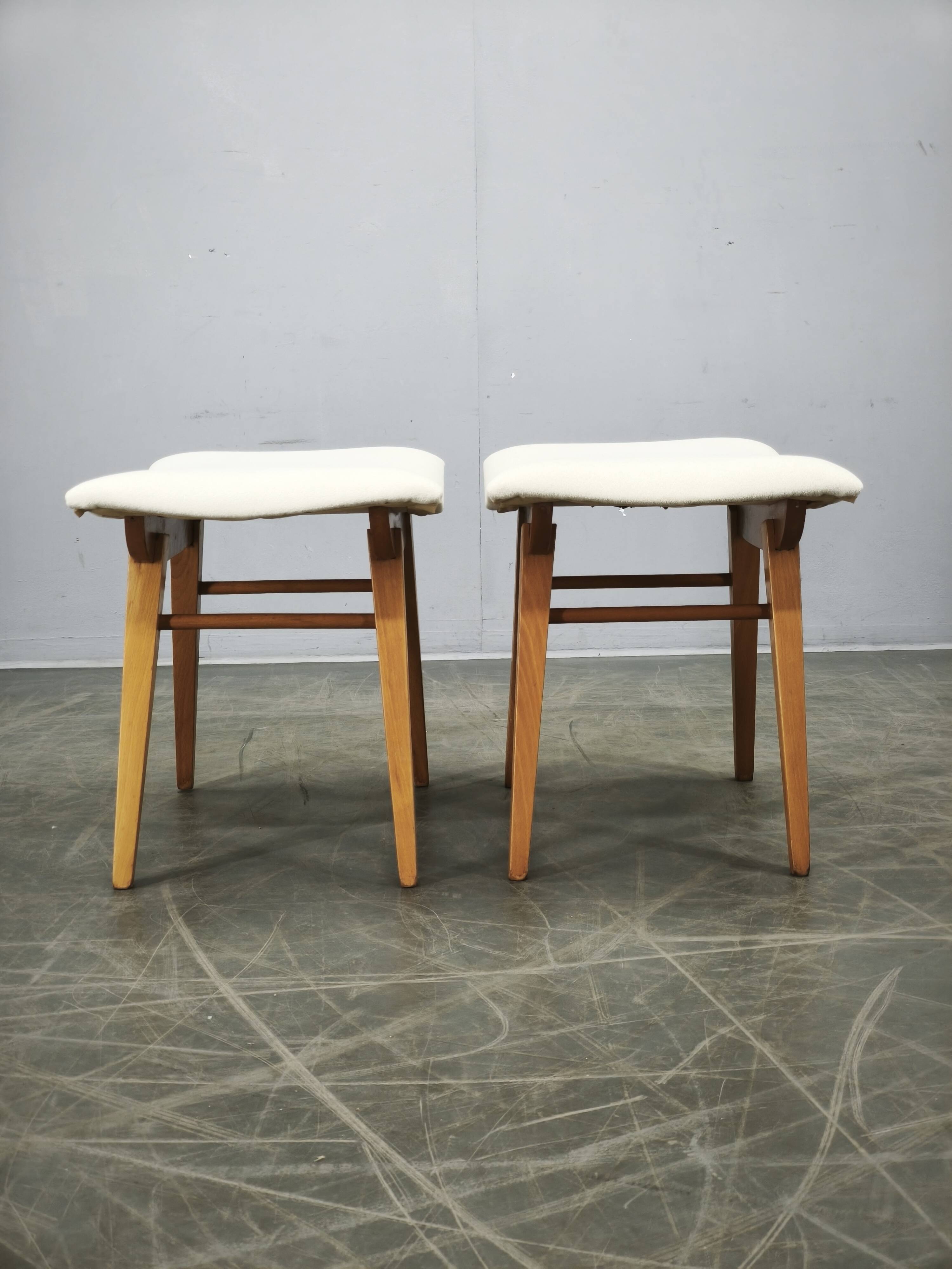 Pair of Beech Wood Stools by Závod Malacky, Czechoslovakia, 1970s