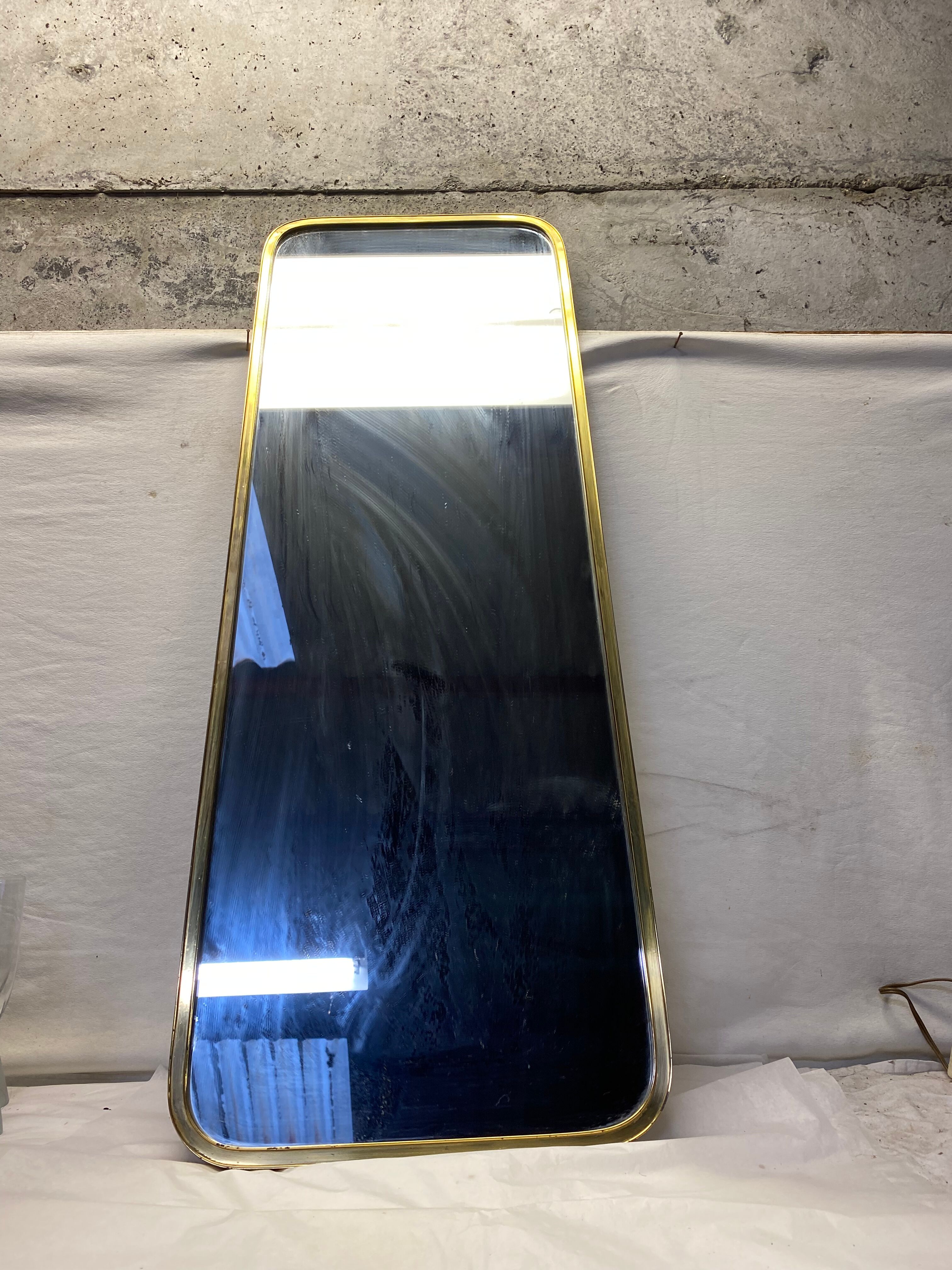 Large vintage mirror brass gold rearview mirror  36x100cm
