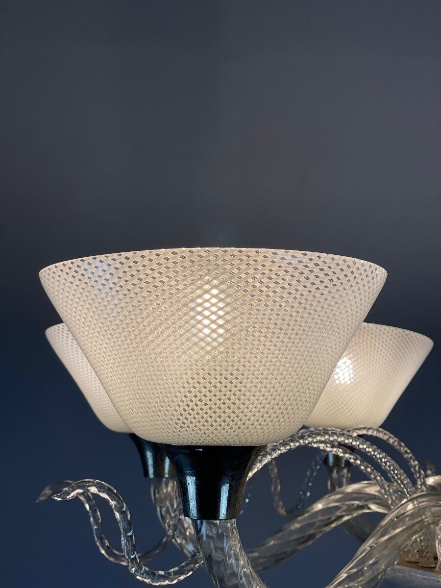 Venetian chandelier in murano glass circa 1940 vetro a reticello