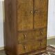 1950s English sideboard with drawers, Art Deco style, in walnut burl.