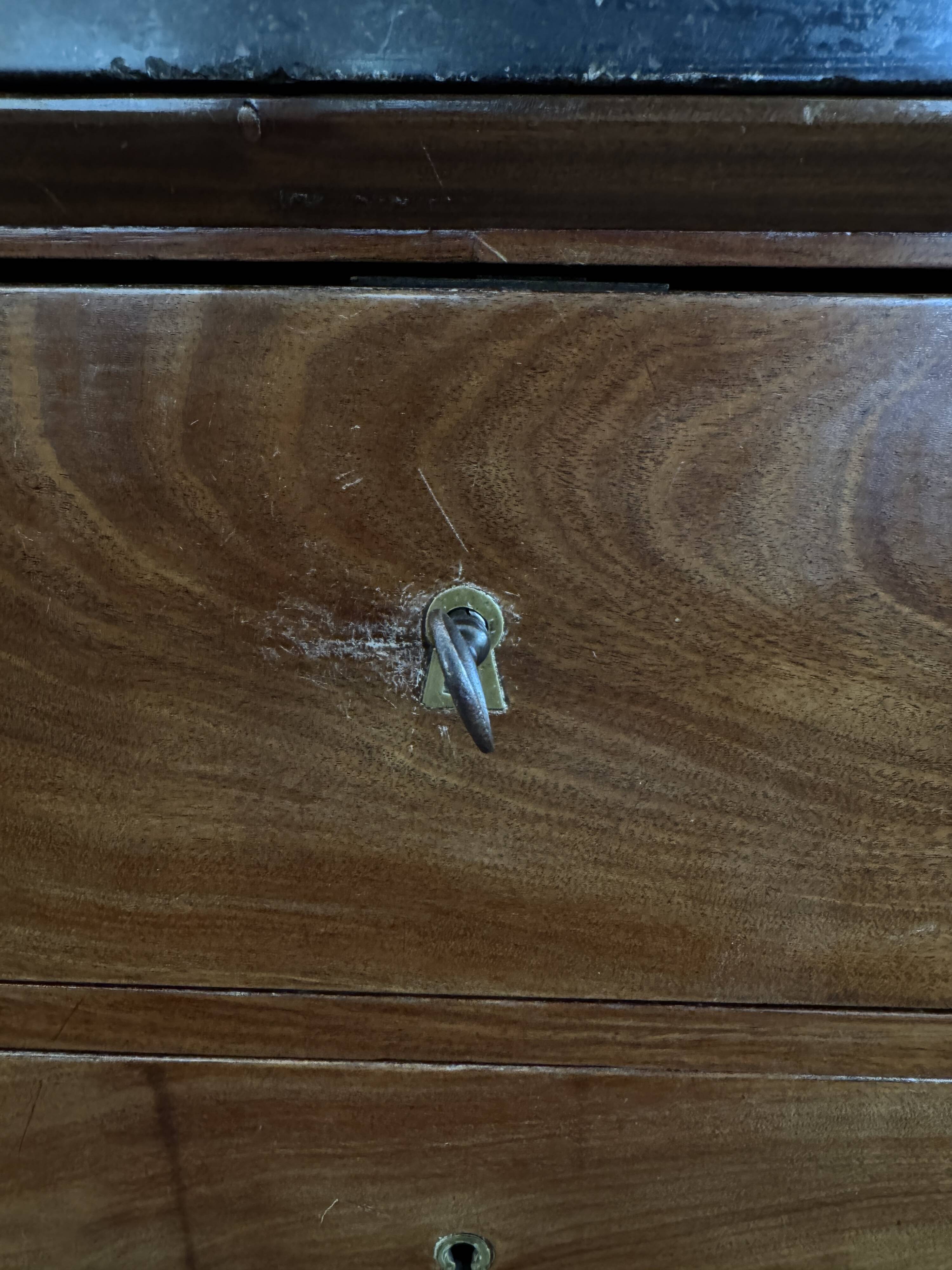 Empire style chest of drawers with 3 drawers and marble top - solid mahogany