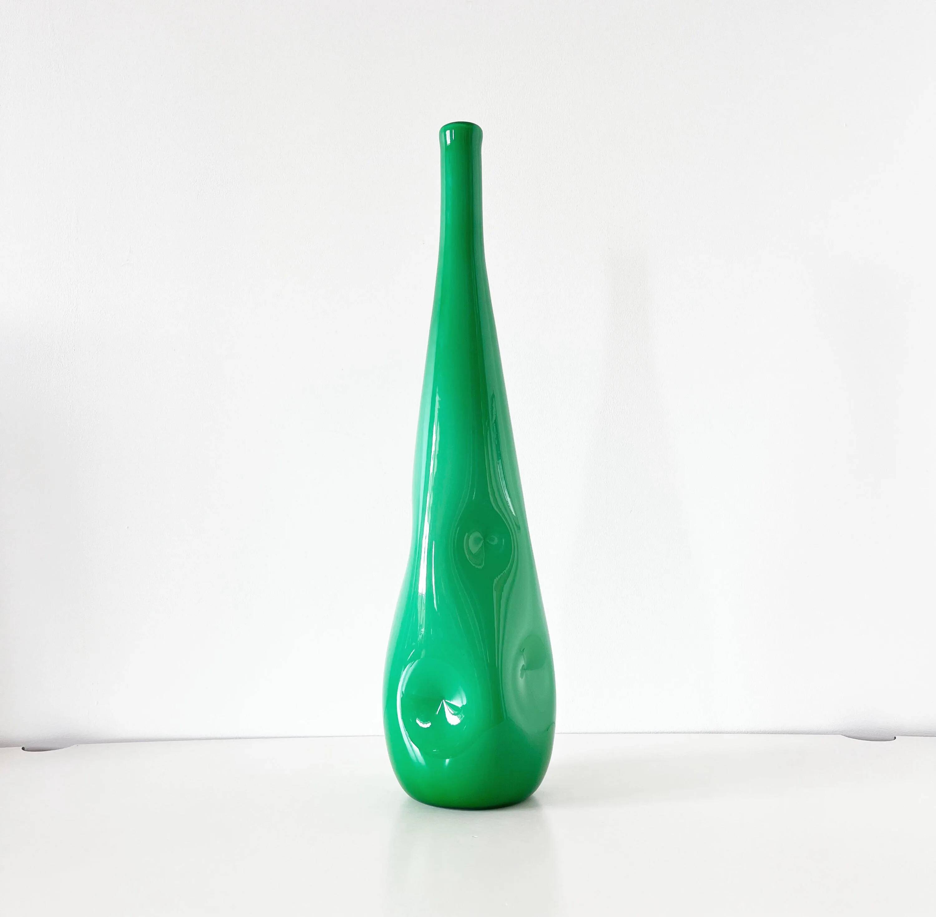 Green opaline Italian bottle 1960 EMPOLI