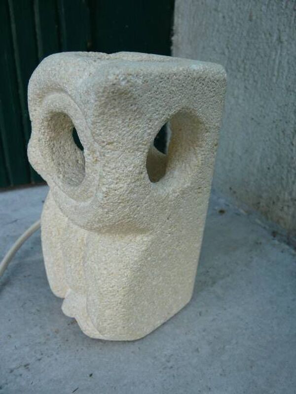 Lampe Albert Tormos hibou vintage en pierre