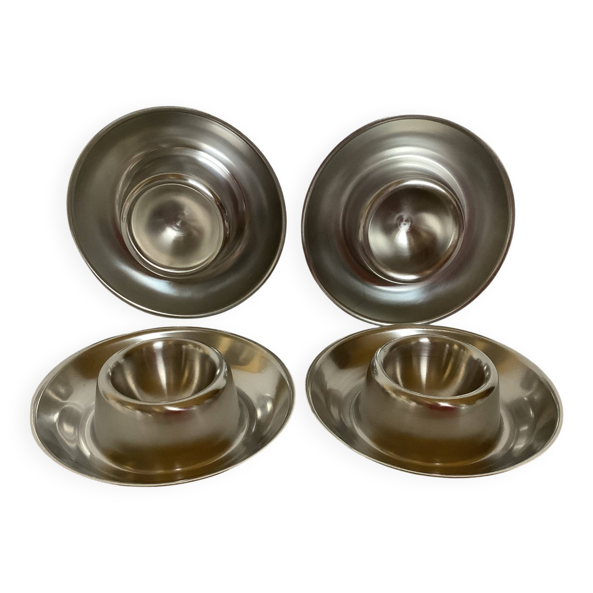 Four Belgium H stainless steel egg cups