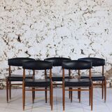 Set of 5 Scandinavian chairs in teak and faux leather, 1960.