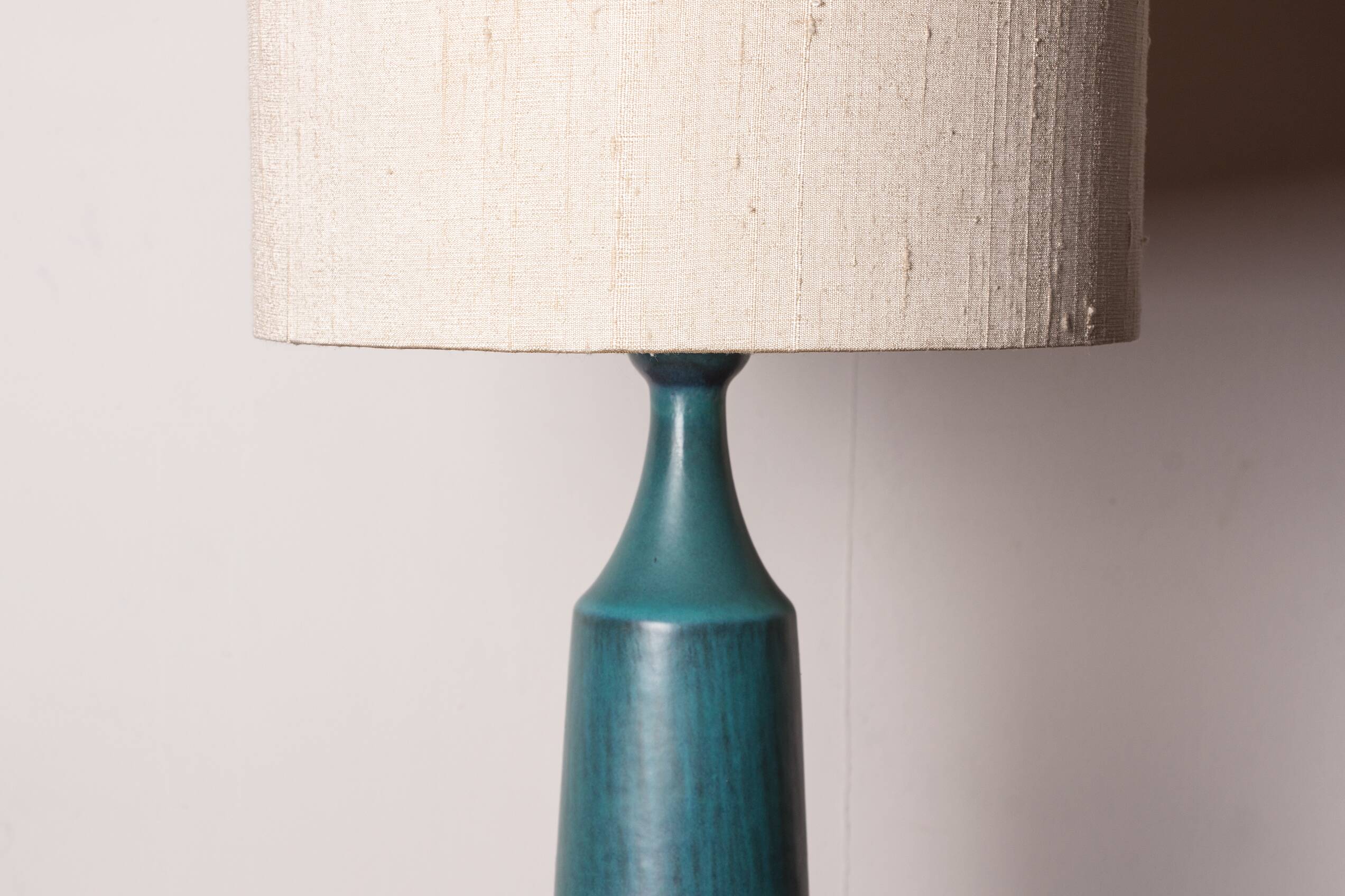 Danish truncated conical table lamp in matte blue sandstone by Gunnar Nylund for Nymolle 1960.