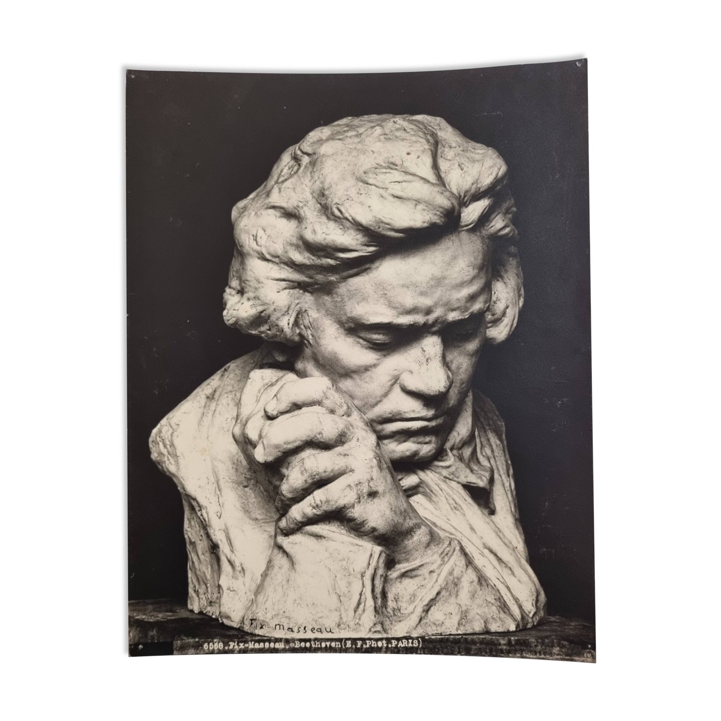 Old photograph by Eugène Fiorillo after Fix Masseau, bust of Beethoven, silver print