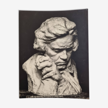Old photograph by Eugène Fiorillo after Fix Masseau, bust of Beethoven, silver print