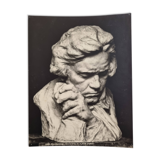 Old photograph by Eugène Fiorillo after Fix Masseau, bust of Beethoven, silver print