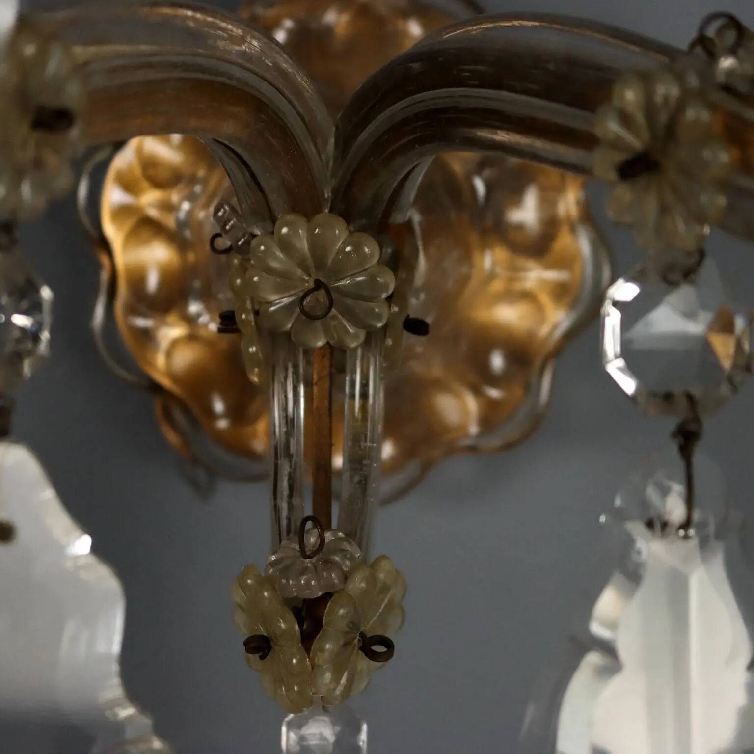 Appliques murales anciennes style Maria Theresa en métal et verre, Italie, XXe siècle