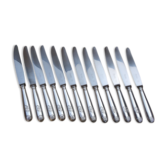12 knives silver metal blade stainless steel model Vendome, Christofle