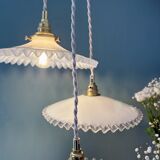 Vintage triple pendant lamp in white opaline