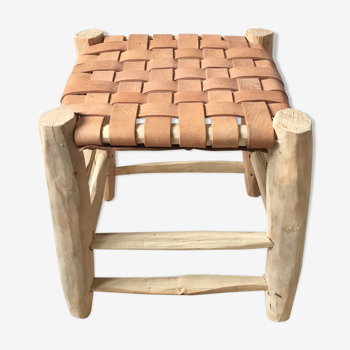 Tabouret marocain cuir et bois