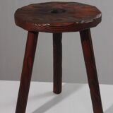 Brutalist tripod stool, solid pine, 1950s