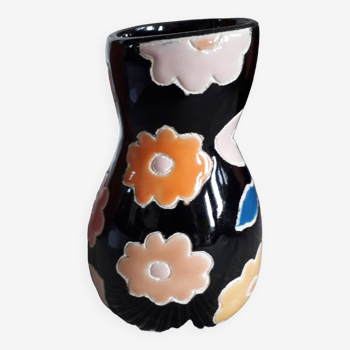 Vase vintage très original au décor floral