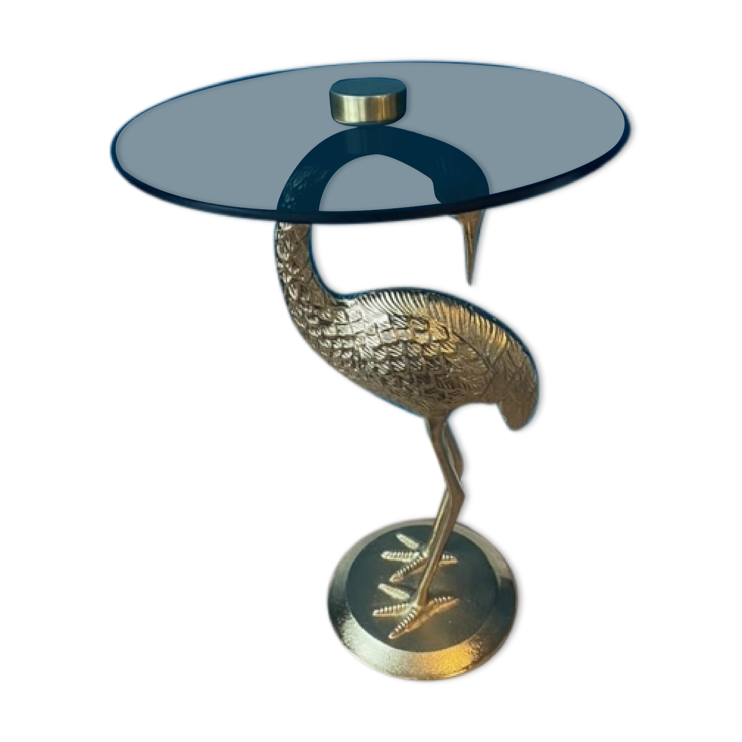 Round side table with golden crane