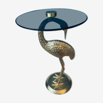 Round side table with golden crane