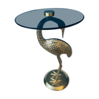 Round side table with golden crane