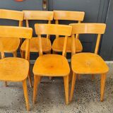 Series of six wooden bistro chairs