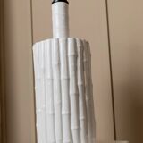 Tommaso Barbi white ceramic table lamp with bamboo-look texture, Italian 1970s Hollywood Regency