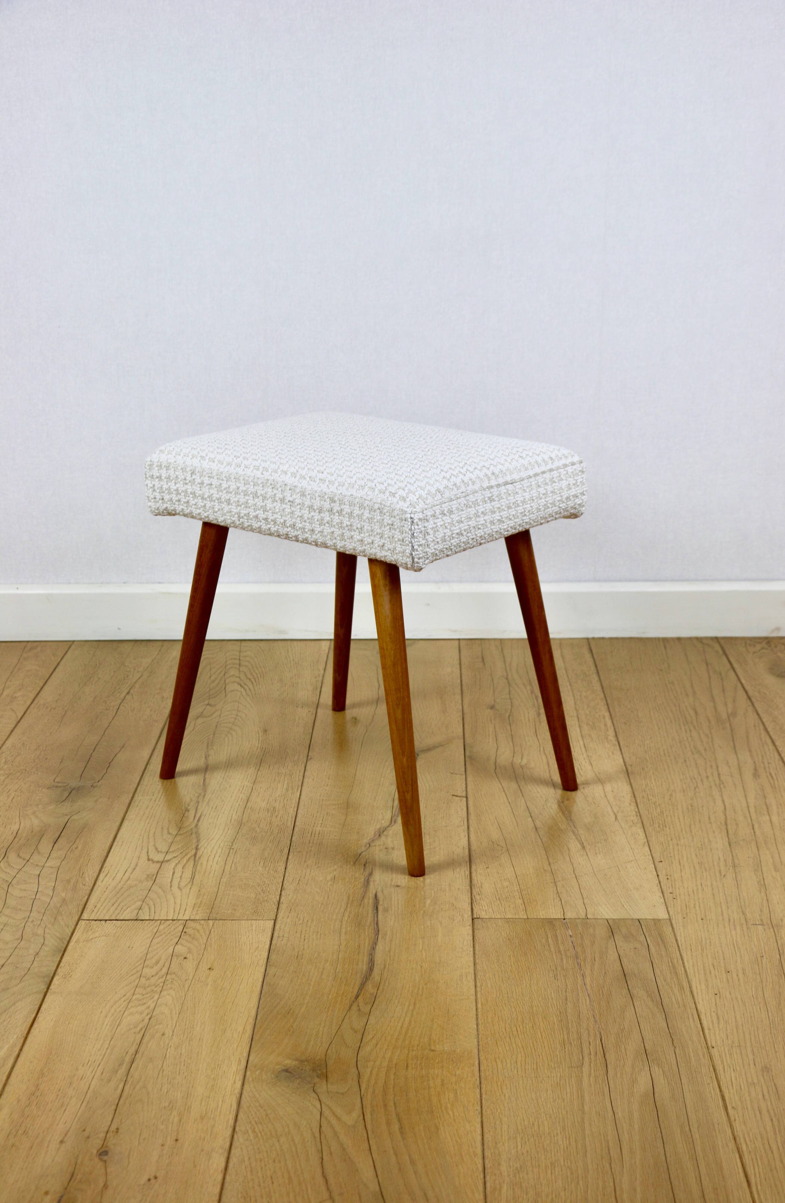 Cream herringbone stool seat - round beech legs
