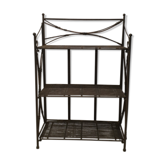 Solid wrought iron and wicker shelf