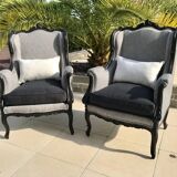 2 shepherdess armchairs with old ears nineteenth fully restored