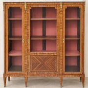 Display cabinet, Louis XVI style bookcase in marquetry, marble and bronze.
