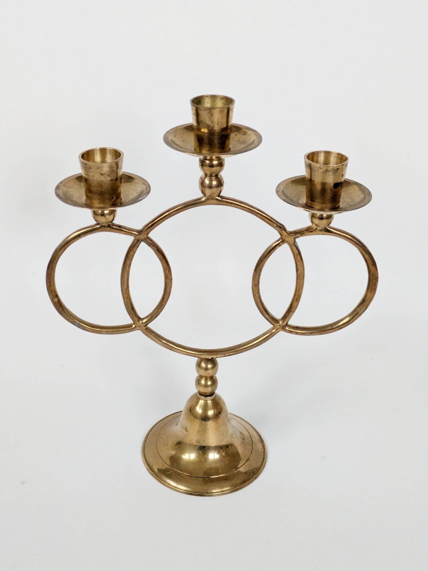 Vintage brass floor chandelier, 3-branch candle holders