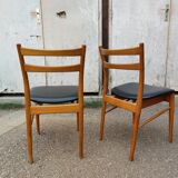 Pair of Scandinavian chairs in teak and black skaï, 60s