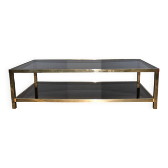 Coffee table with bronze mirror band by Belgo Chrom, 1970s.