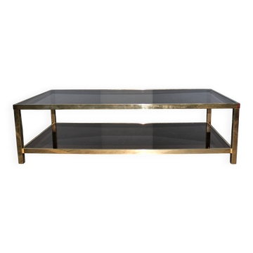 Table basse avec bande miroir en bronze de Belgo Chrom, années 1970