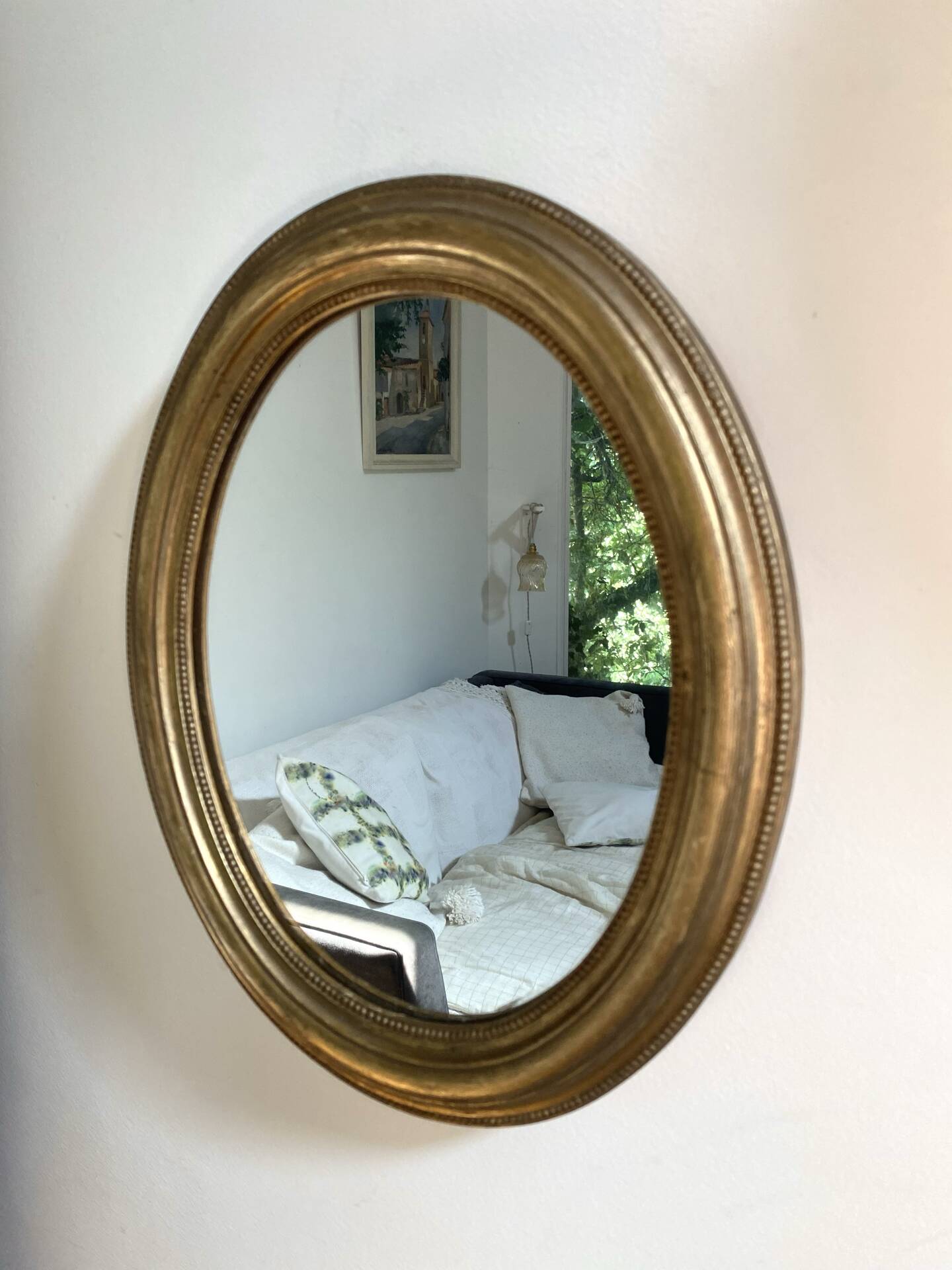 Miroir ovale en bois doré, style Napoléon III