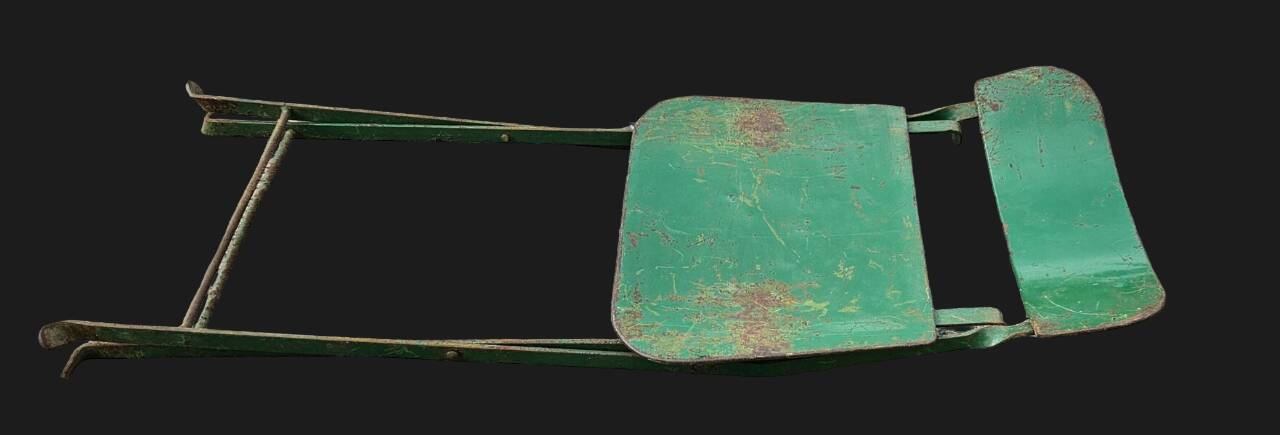 Set of 8 industrial folding chairs in green painted metal